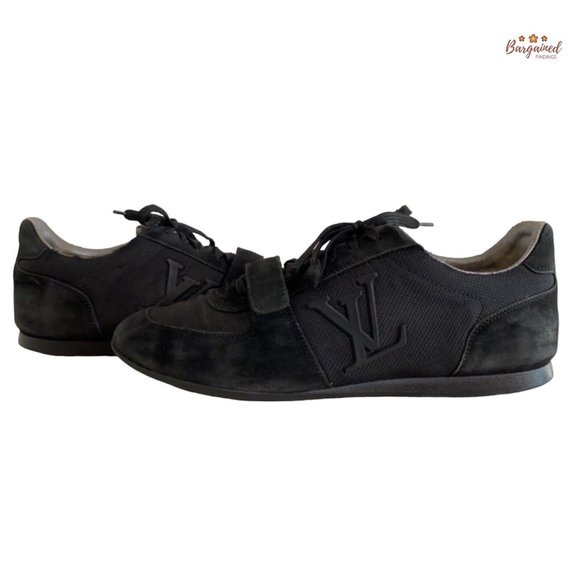 Authentic Louis Vuitton Black Mesh & Suede LV Logo Low Top Sneakers 38/8 - Picture 1 of 13